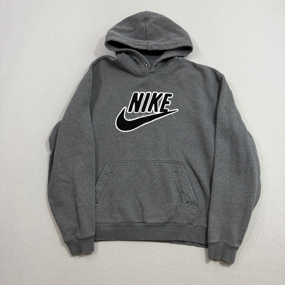 Vintage Nike Hoodie Men's XL Gray Sportswear Pullover Swoosh Logo Fleece y2k